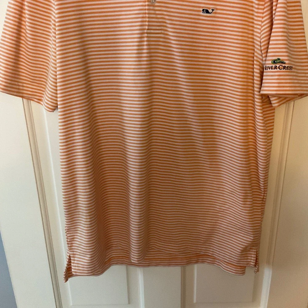 Vineyard Vines Men Orange Stripe Performance Polo Shirt M Golf Pickleball Tennis